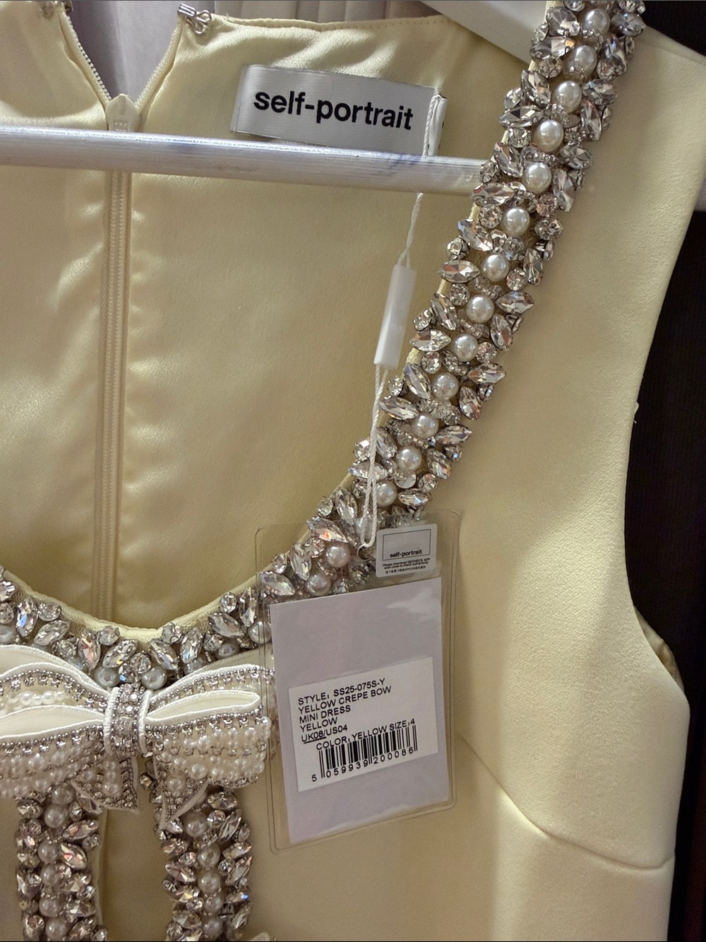 Self-Portrait Pale Yellow Embellished Mini Dress - Picture 10 of 13